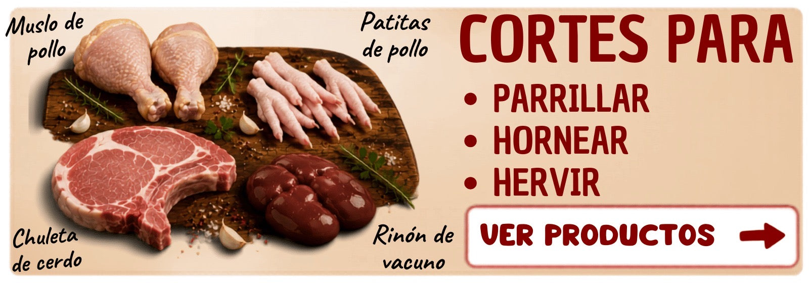 Cortes para Parrillar/Hornear/Hervir 🐷 🐮 🐔